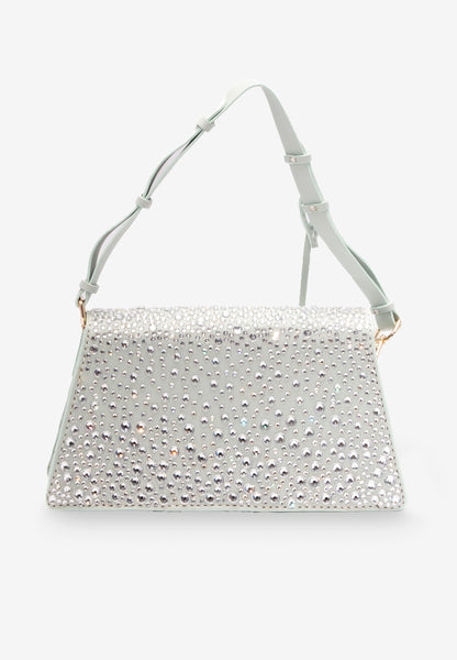 Pastel Blue Rhinestone Flap Bag in Genuine Lambskin Leather