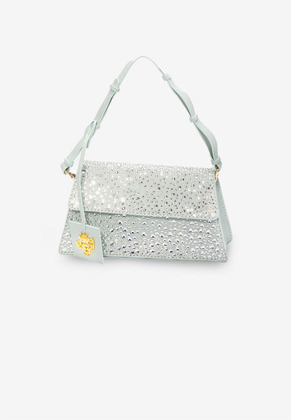 Pastel Blue Rhinestone Flap Bag in Genuine Lambskin Leather